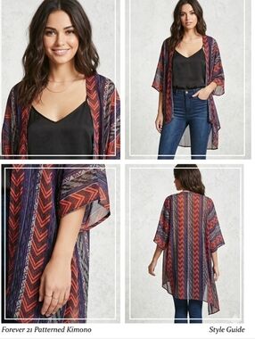 Forever 21 Multi-Striped Patterned Kimono Cardigan - Rust, Navy & Purple